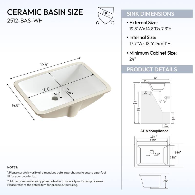Zevio Natural Marble Vanity Top in Carrara White with Ceramic Sink