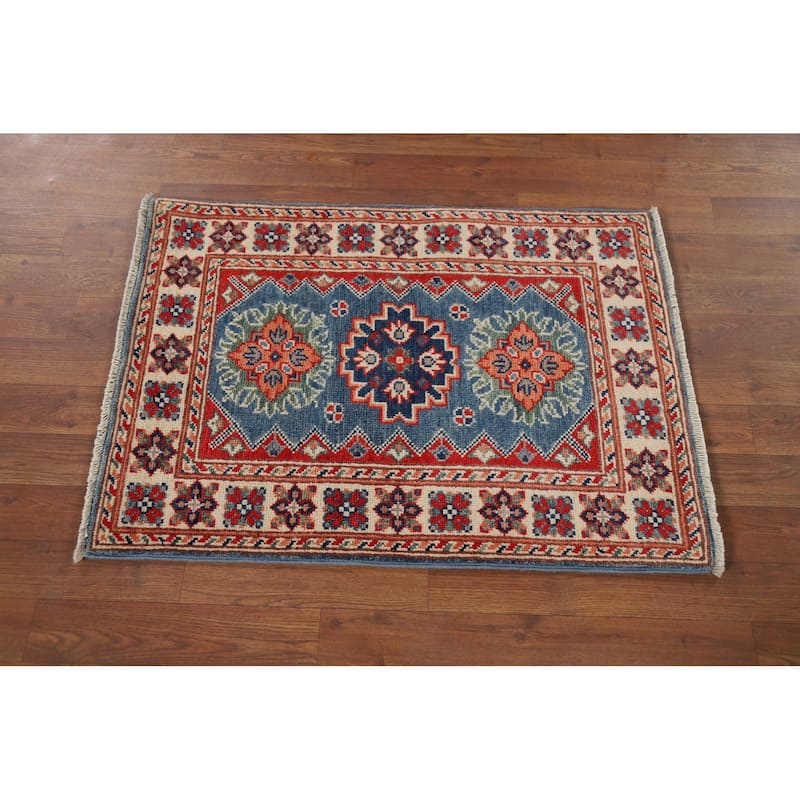 Blue Kazak Accent Rug Handmade Oriental Wool Carpet - 2'1" x 3'0"
