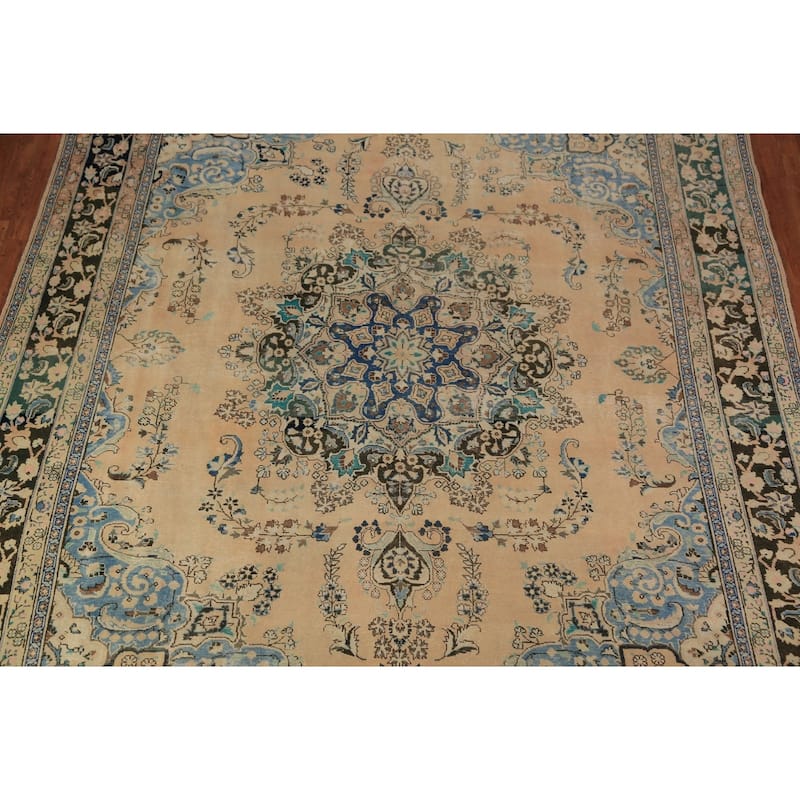 Traditional Floral Mashad Persian Rug Handmade Wool Carpet - 9'9"x 12'6"