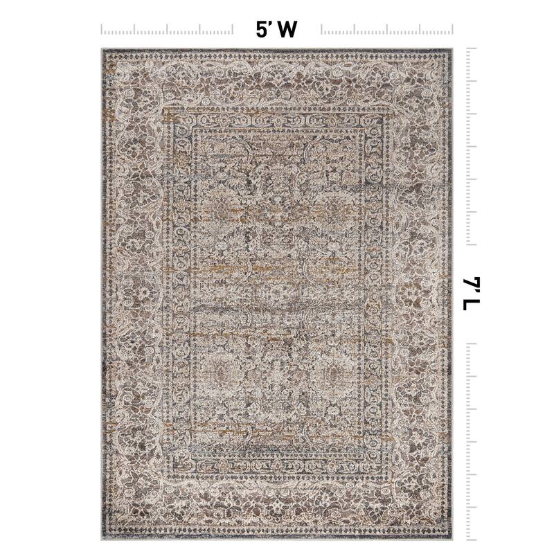 World Rug Gallery Vintage Border Stone Gray Indoor High-Low Area Rug