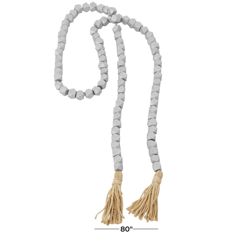 Bohemian Natural Wood Bead Garland with Cotton Tassels - 80 x 1