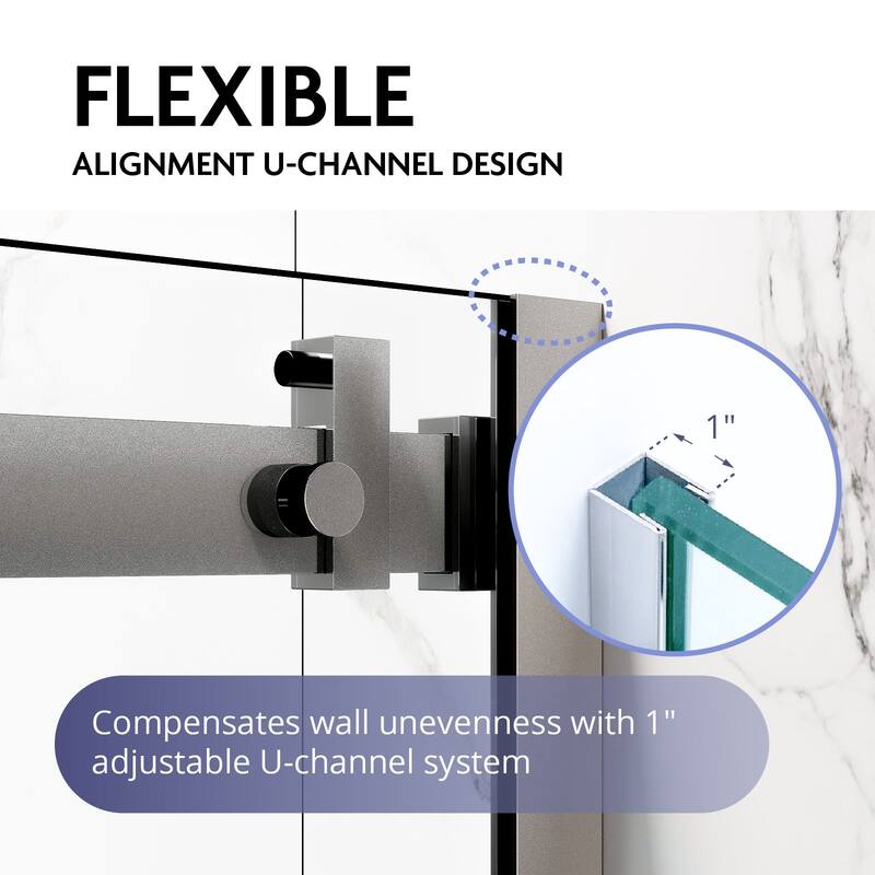 Glassic SI Series 44" - 48" W x 75" H Contemporary Frameless Single Sliding Shower Doors With 3/8" Clear Tempered Glass
