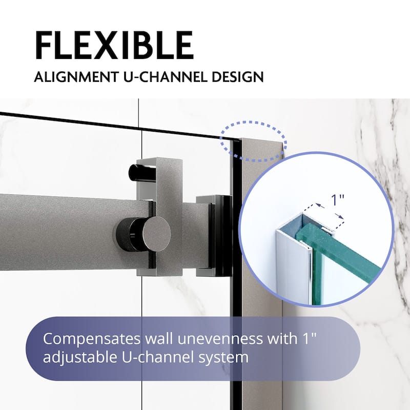 Glassic SI Series 62" - 66" W x 75" H Contemporary Frameless Single Sliding Shower Doors With 3/8" Clear Tempered Glass
