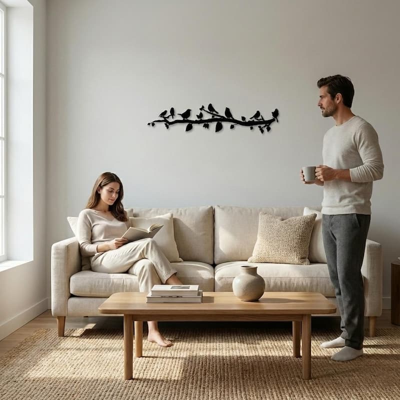 Birds on Branch 3 Panels Metal Wall Decor for Home and Outside - Wall-Mounted Geometric Wall Art Decor