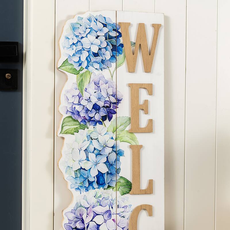 Glitzhome 42"H Solid Wood WELCOME Porch Sign with Bee Outdoor Decor