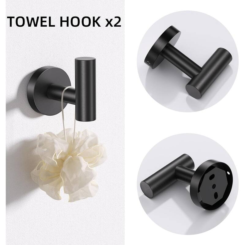 (Dark Black) Bathroom Hardware Set, 304 Brushed Stainless Steel, 24 Inch