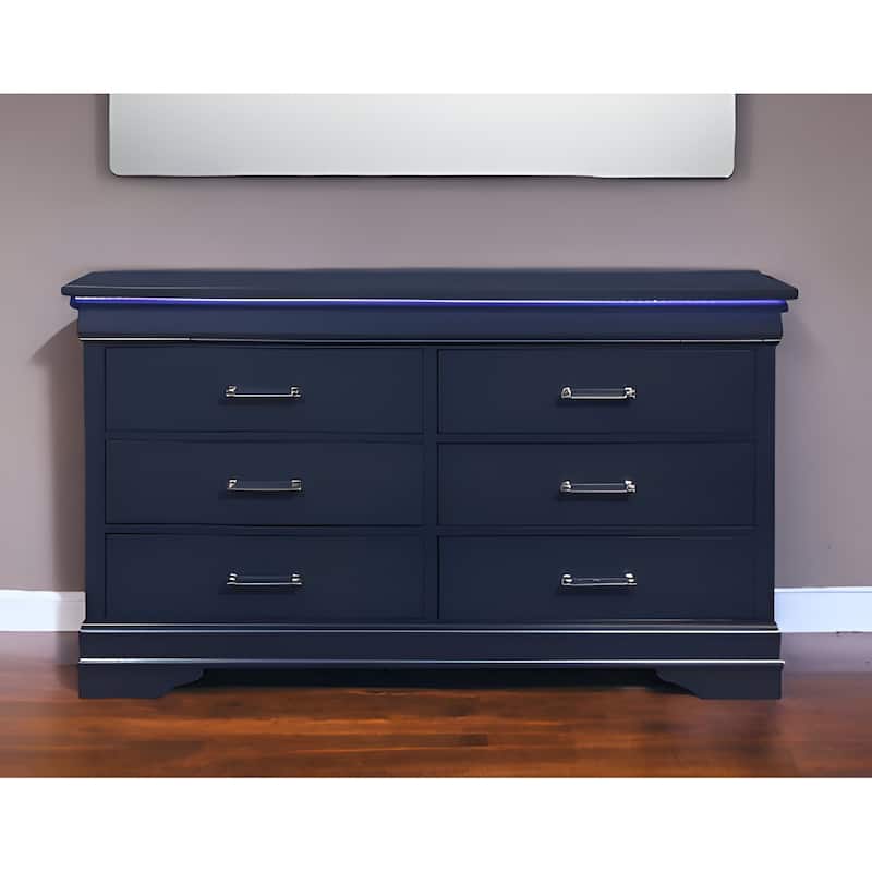 HomeRoots 59" Blue Solid Wood Six Drawer Double Dresser - 6-drawer