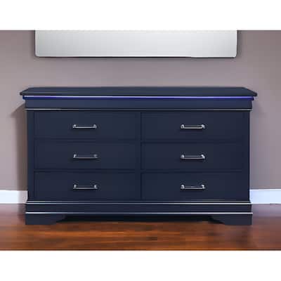 HomeRoots 59" Blue Solid Wood Six Drawer Double Dresser