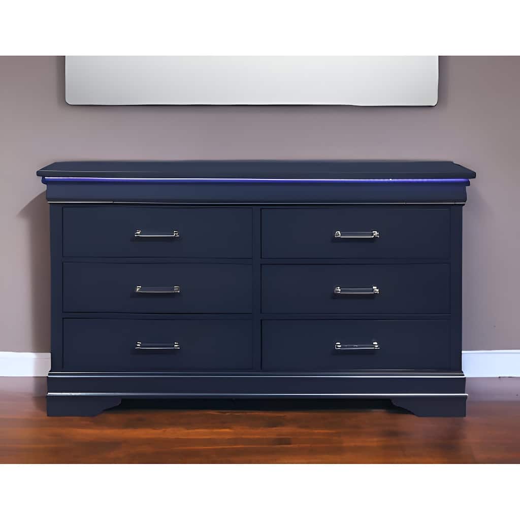 HomeRoots 59" Blue Solid Wood Six Drawer Double Dresser