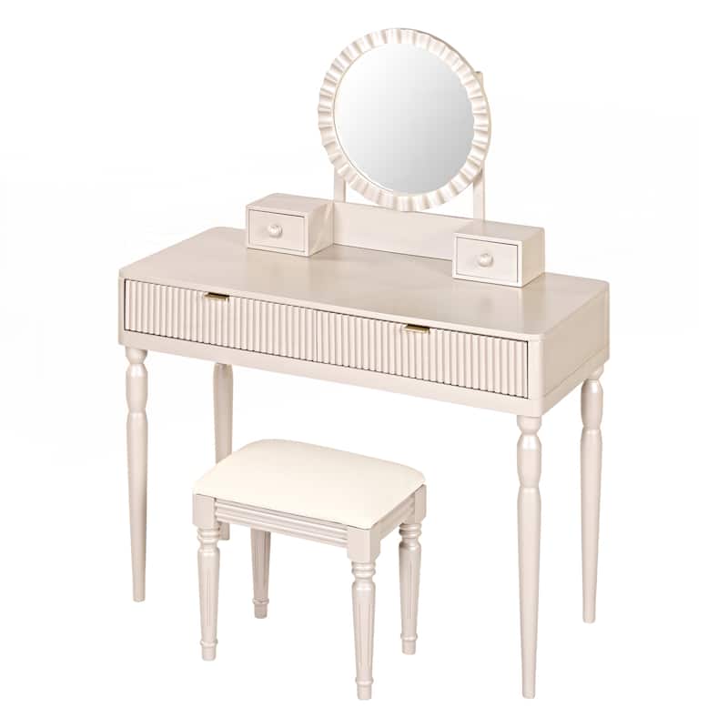 Luxury Vanity Desk with Round Mirror