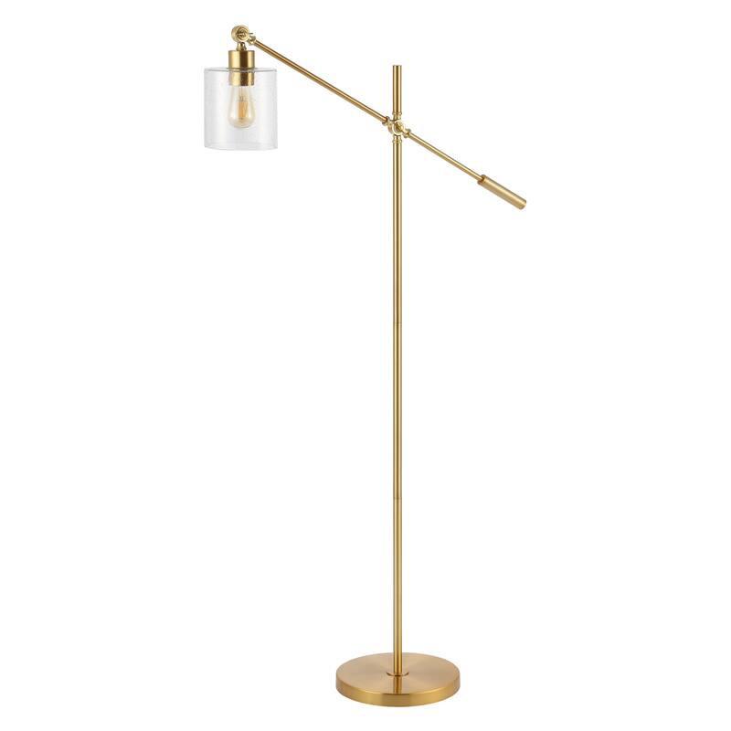Axel Classic 60" Iron/Seeded Glass Adjustable Head Modern LED Floor Lamp, Brass Gold by JONATHAN Y - 1 Bulb