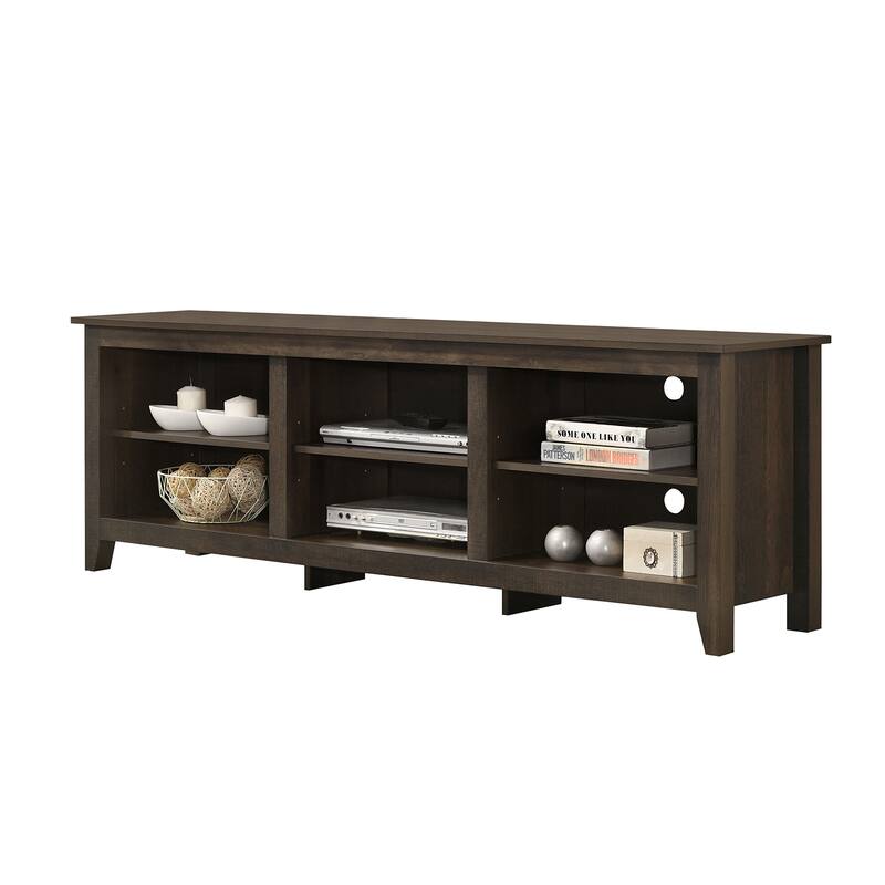 6 Open Shelves Rectangle TV Stand - Dark Dusty Brown