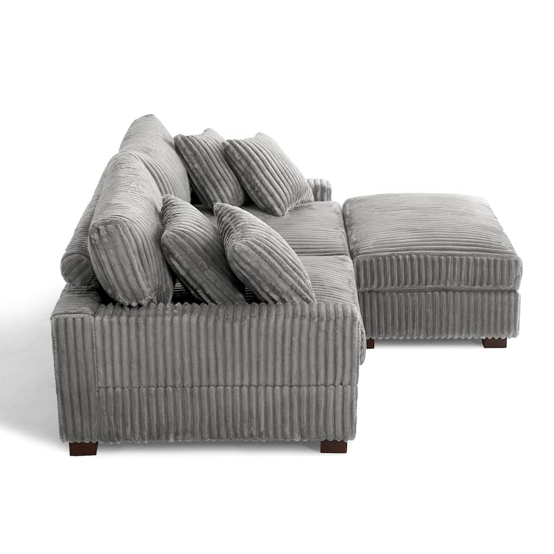 79" W Upholstered Plush Corduroy Sectional Modular Sofa with Ottoman