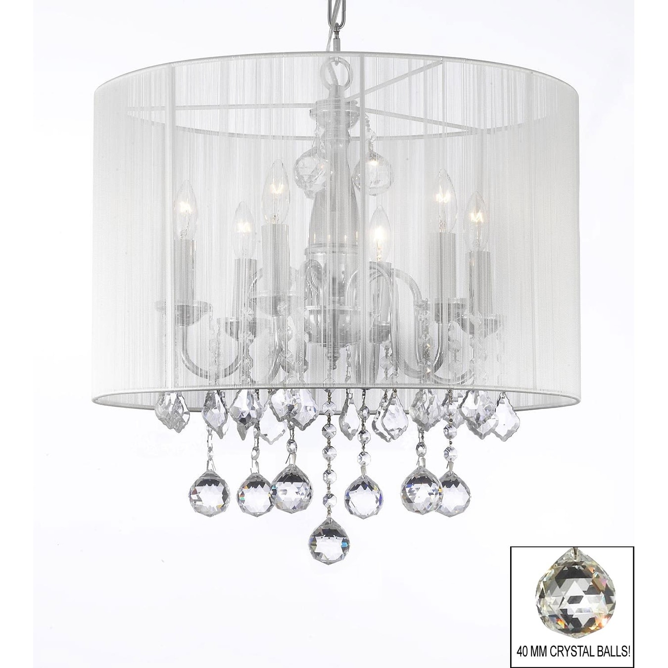 Crystal Chandelier With Large White Shade & 40 mm Crystal Balls - Chandeliers For Bedrooms by Overstock.com