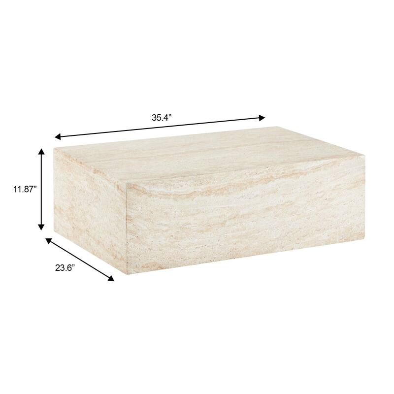 Maya Rectangular Coffee Table in Fiberstone for Indoor and Outdoor Modern Accent Center Table - 11.8" H x 23.6" W x 35.4" D