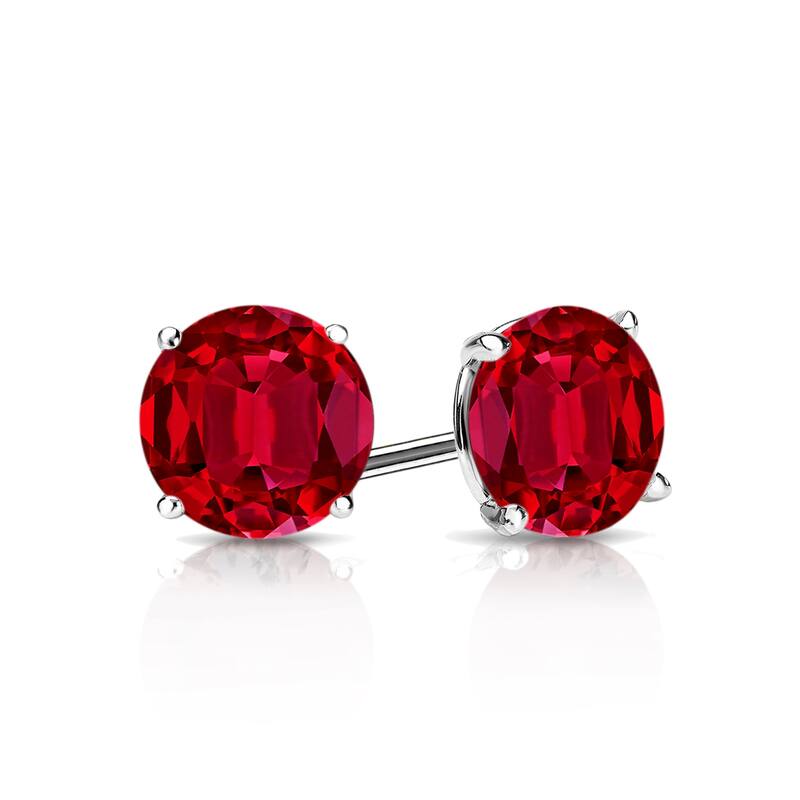 Auriya 14k Gold Lab Grown Gemstone Ruby Stud Earrings Round 0.25 to 5.00 ct. tw. 4-Prong Martini Push-Back