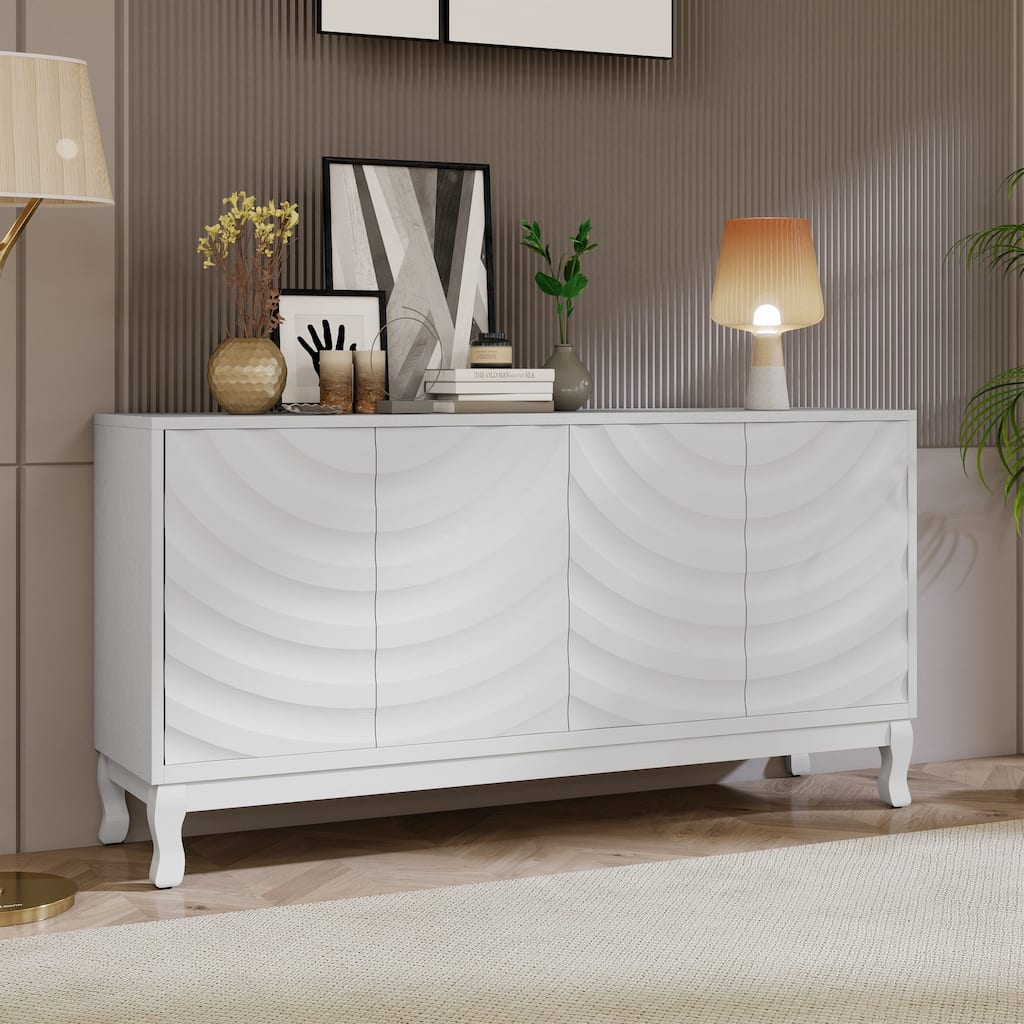 Modern Elegant Sideboard with 4 Doors, Height Adjustable, for Study, Entryway, and Living Room, White