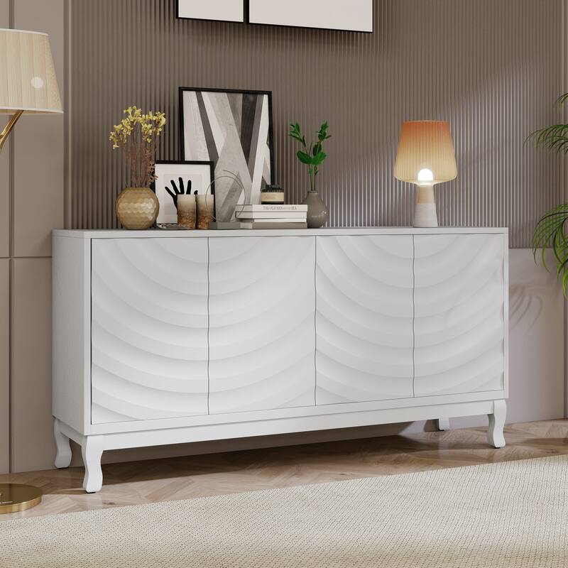 Modern Elegant Sideboard with 4 Doors, Height Adjustable, for Study, Entryway, and Living Room, White - White