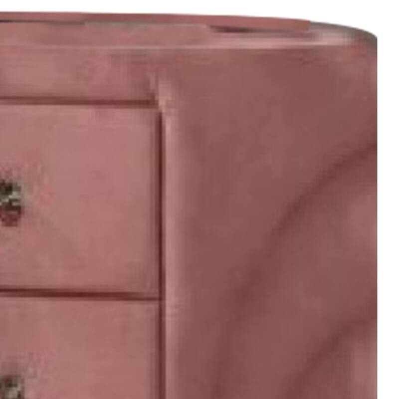 Sin 29 Inch Modern Nightstand, 2 Drawers, Round Metal Knobs, Velvet, Pink