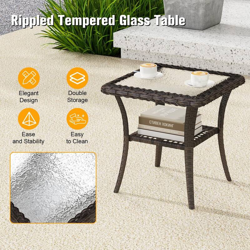 7 Pieces Patio Furniture Set with Swivel Rocking Chair, Coffee Table, Side Table for Backyard, Garden, Navy Blue/Beige/Orange
