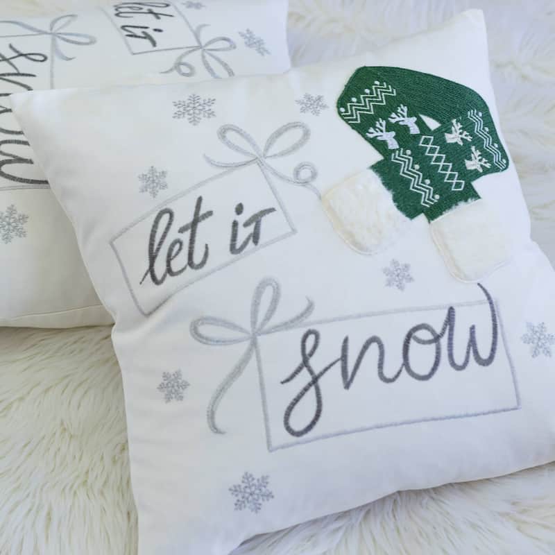 Emily Christmas Cotton Embroidery 20" Square Decorative Throw Pillow 2PK - Green