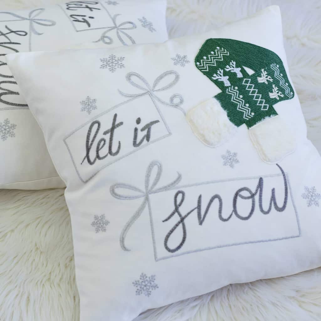 Emily Christmas Cotton Embroidery 20" Square Decorative Throw Pillow 2PK