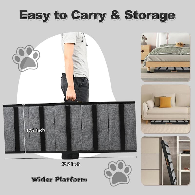 DoCred Folding Non-Slip Rubber Mat Wooden Dog Ramp For High Bed
