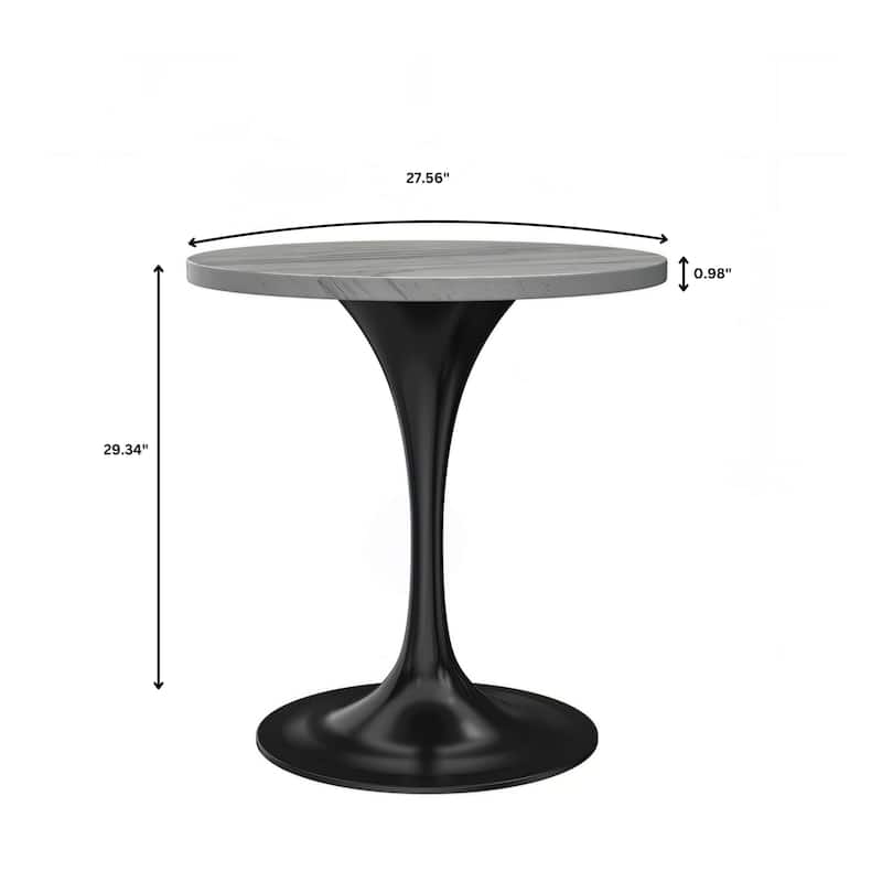 LeisureMod Verve Modern Round Dining Table with Resin TableTop and Black Pedestal Base for Kitchen & Dining Room