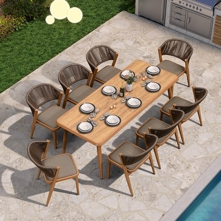 PURPLE LEAF 9 Pieces Outdoor Dining Set Teak Aluminum Patio Furniture Set Wicker Dining Table and Chairs