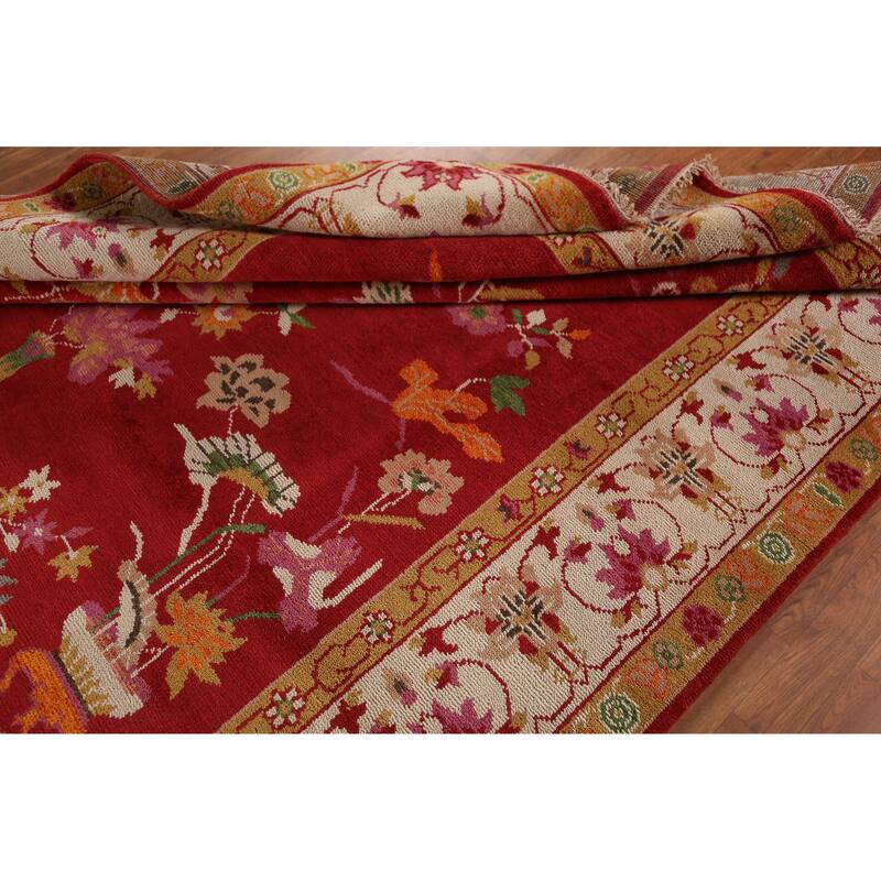 Red Floral Heriz Serapi Indian Area Rug Handmade Wool Carpet - 7'10" x 9'9"