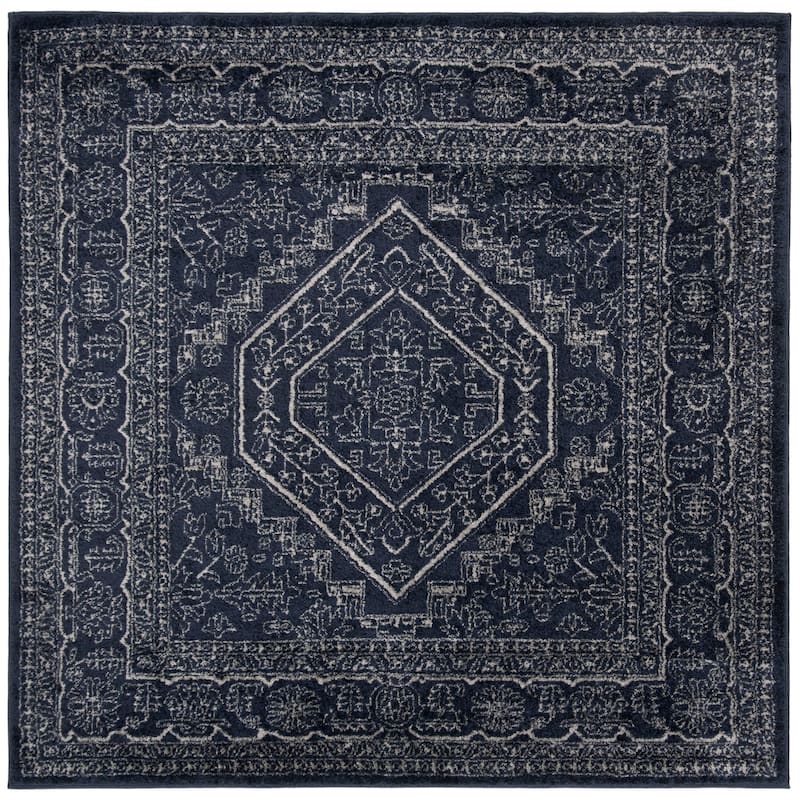 SAFAVIEH Adirondack Sian Rustic Oriental Medallion Rug - 6' Square - Navy/Ivory