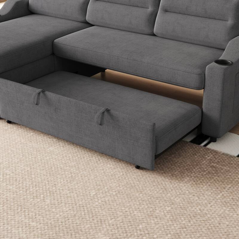 83.5-Inch Convertible Sofa Bed - Stylish Polyester Recliner with Storage for Small Spaces