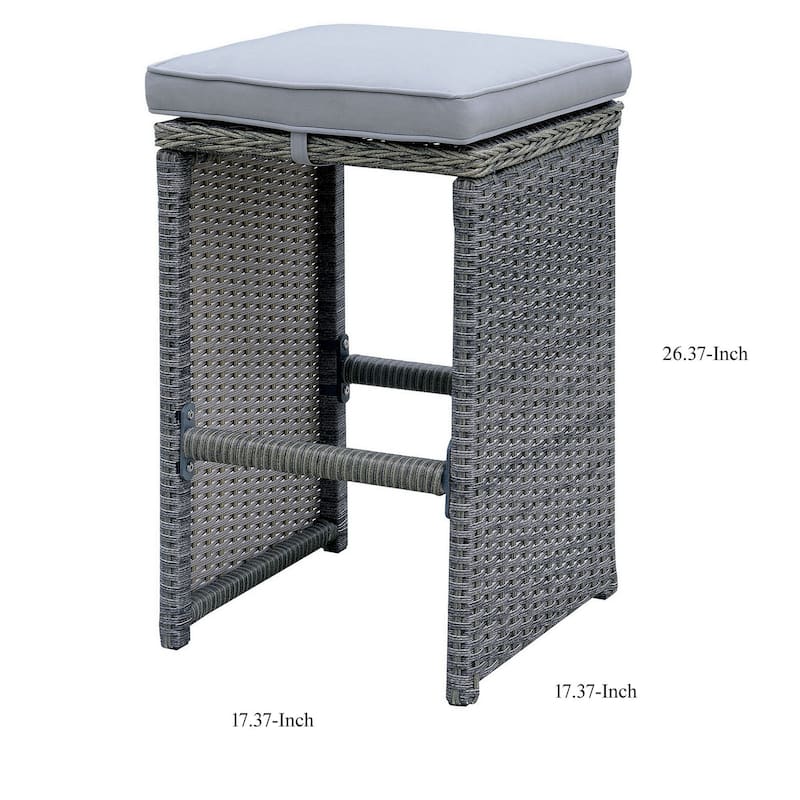 6 Piece Patio Bar Stool In Aluminum Wicker Frame And Padded Fabric Seat, Gray