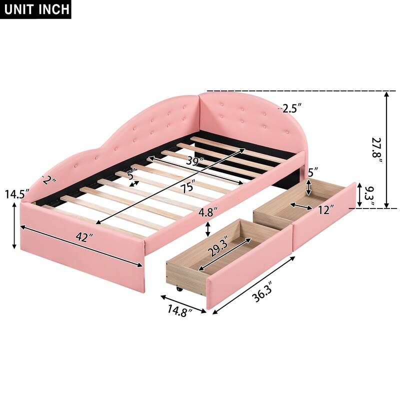 Twin Size PU Upholstered Tufted Daybed with Two Drawers