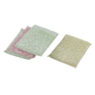Metal Wire Sponge Pad Household Kitchenware Cleaning Tool Assorted Color 4pcs - Silver Tone,Yellow,Light Green