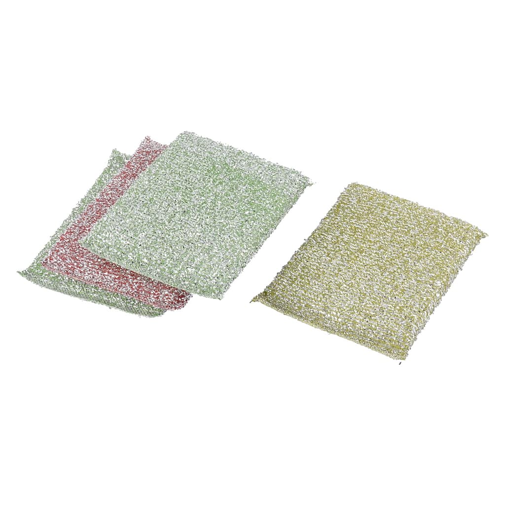 Metal Wire Sponge Pad Household Kitchenware Cleaning Tool Assorted Color 4pcs - Silver Tone,Yellow,Light Green