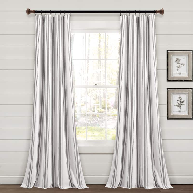 Lush Decor Farmhouse Stripe Yarn Dyed Cotton Window Curtain Panel Pair - 84" x 42" - Gray