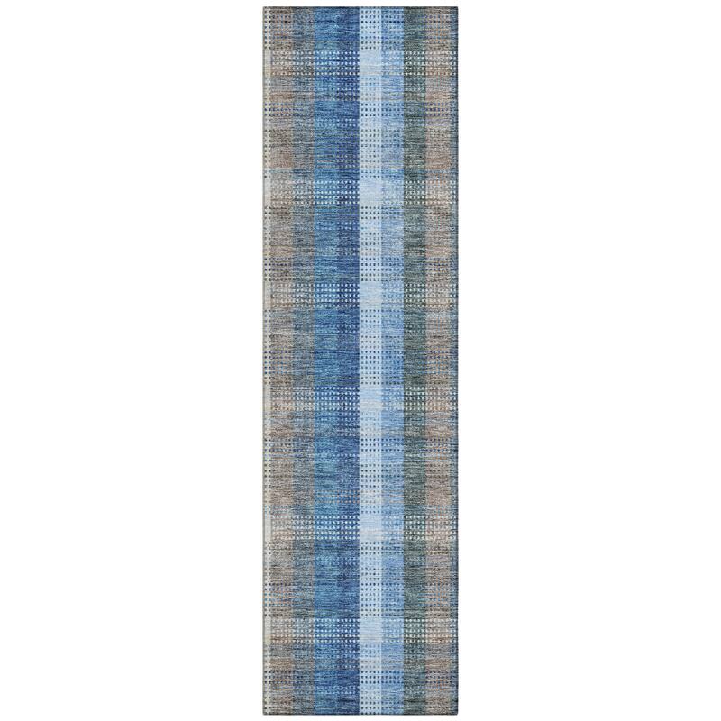 Machine Washable Indoor/ Outdoor Modern Plaid Chantille Rug