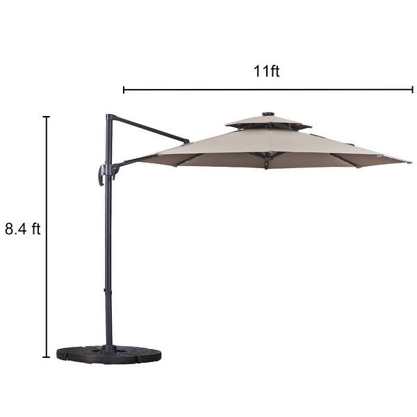 Shop Black Friday Deals On Ainfox 11ft 2 Tier Offset Hanging Patio Solar Powered Umbrella Base Not Included Overstock 31705137