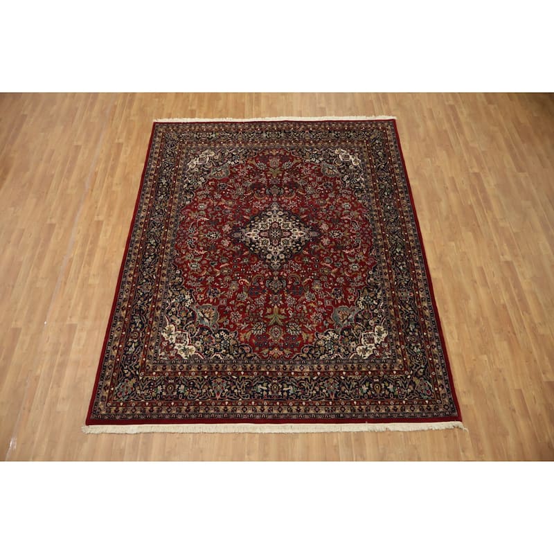 Hand Knotted Oriental 100% Wool Carpet Traditional Traditional Red Kashan Area Rug - 9' 11'' X 7' 11''