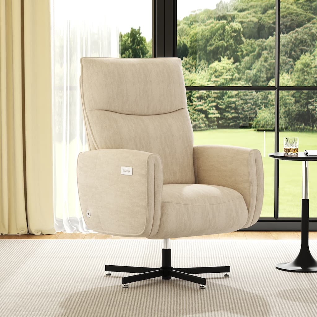 Power Swivel Recliner Chair, Electric Reclining with USB & Type-C Charging, 360° Swivel Velvet Upholstered Accent Chair