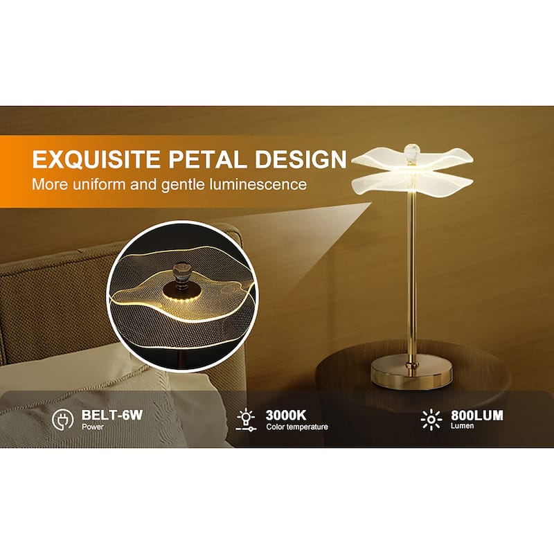 Led Acrylic Copper Gold Luminaire Table Lamp for Living Room, Nightstand Bedside Table Lamp for Bedroom, LED Lamp