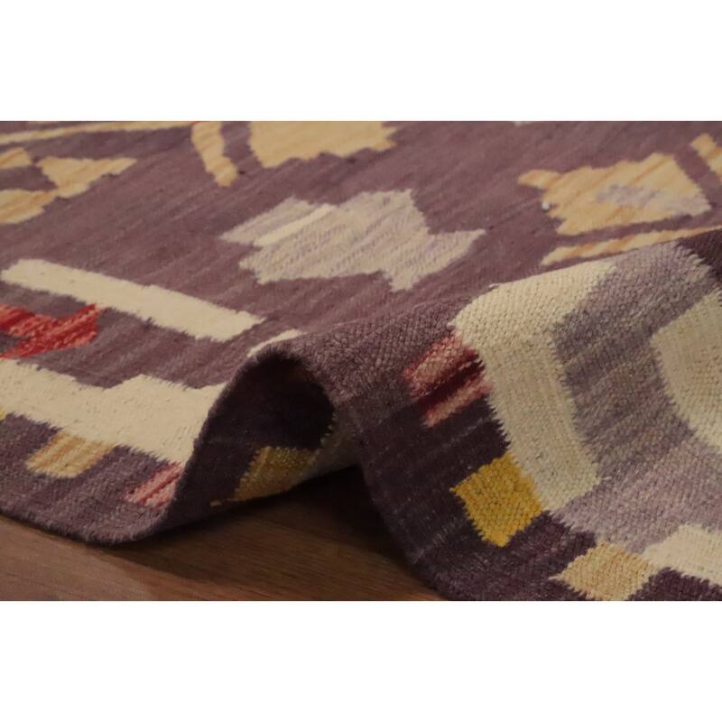 Hand Woven Oriental 100% Wool Carpet Southwestern Tribal Purples Kilim Area Rug - 7' 3'' X 4' 11''