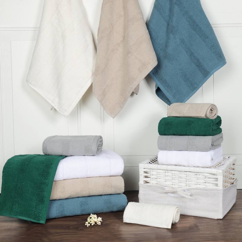 Superior Roma Cotton Assorted Ribbed Solid Towel Set of 12