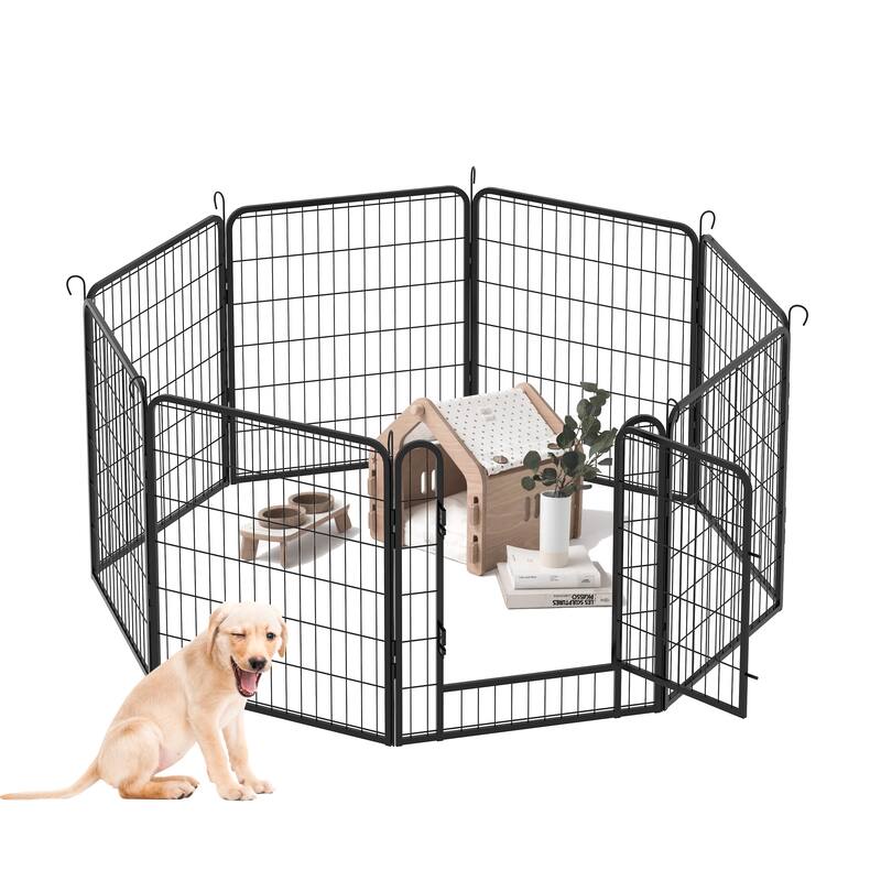 8 Panels Heavy Duty Metal Playpen with door,31.7"H Dog Fence Pet Exercise Pen for Outdoor, Indoor