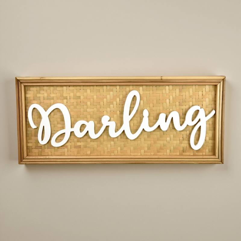 Darling Wall Decor Sign, 28 Inch Brown Wood Background, White