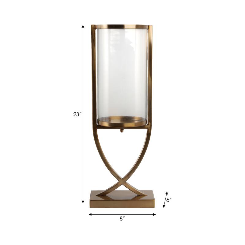 Modern Glass Pillar Candle Holder Decorative Lantern with Steel Frame