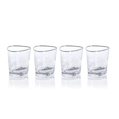 Kampari Triangular Double Old Fashioned Glasses with Platinum Rim, Set of 4