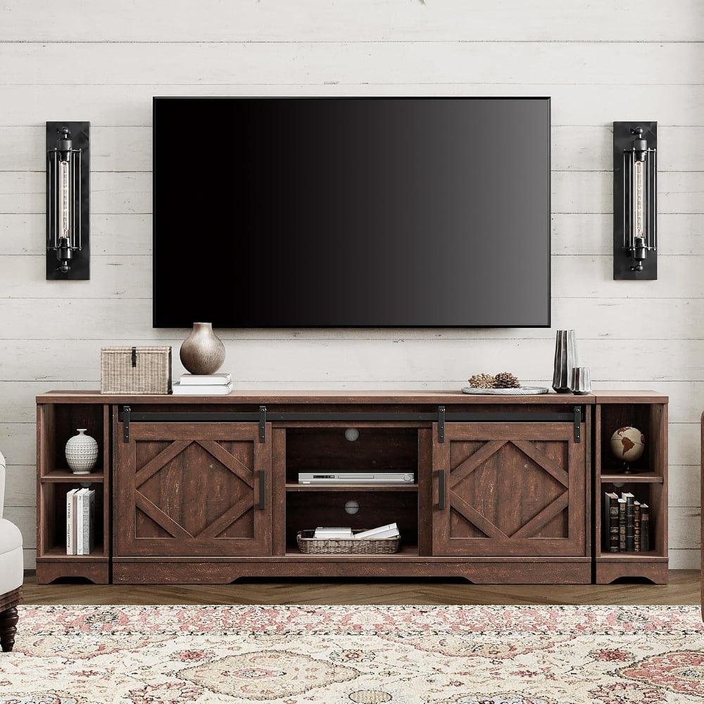 Farmhouse TV Stand Modern Sliding Barn Door Entertainment Center