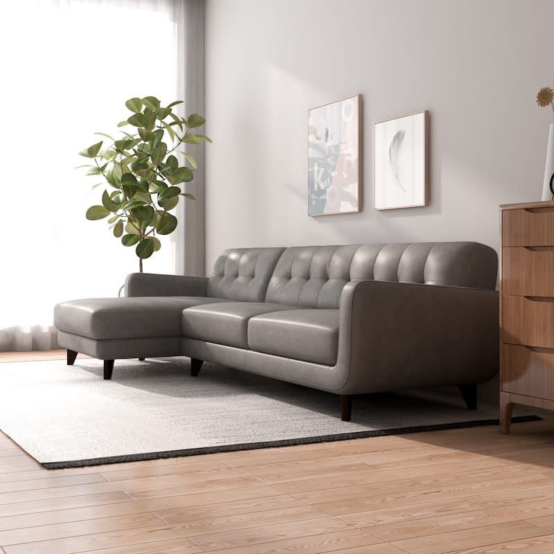 Carla Mid Century Modern Tufted Living Room Leather Sectional Couch